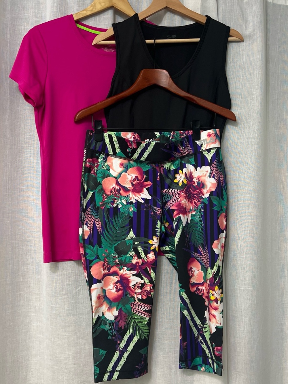 Fila Floral Capri Leggings in Black with Pink & Green Accents